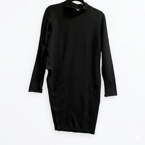 The Tiny Closet Black Asymmetrical Bodycon Midi Dress Long Sleeve Fits Like L